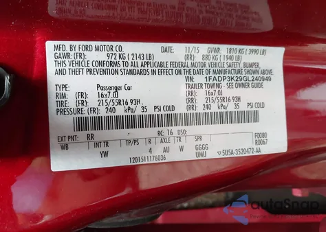 2016 Ford Focus Se из США, поврежденный, VIN 1FADP3K29GL240949